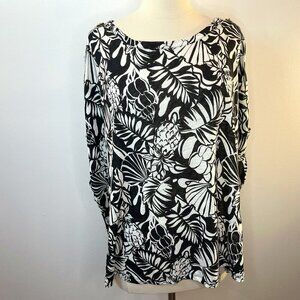 Nicole Miller Women's Black White Floral Cap Sleeve Summer Top - Size 3X - NWT
